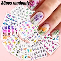 30pcs Mixed Water Transfer Nail Decals Flower/Leaves/Butterfly/French Nail Stickers 6.5*6cm Floral Water Nail Tattoo Stickers 1