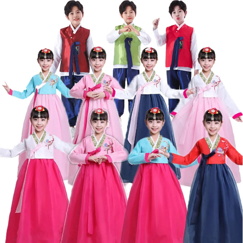 Children's Hanbok Girls Boy Korean Dance Costume Ethnic Minority Performance Costume Men women Hanbok national costume kid dress korean hanbok costume