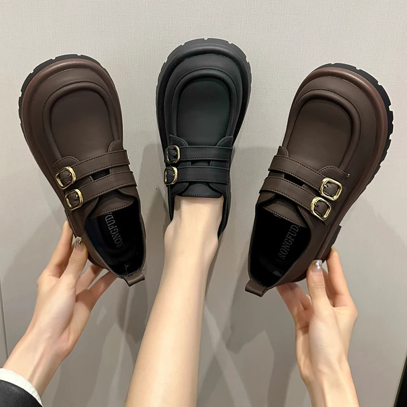 

Женские туфли на платформе, черные туфли-оксфорды на плоской подошве, без застежки, универсальная женская обувь в британском стиле, Кожаные сабо, лето 2023