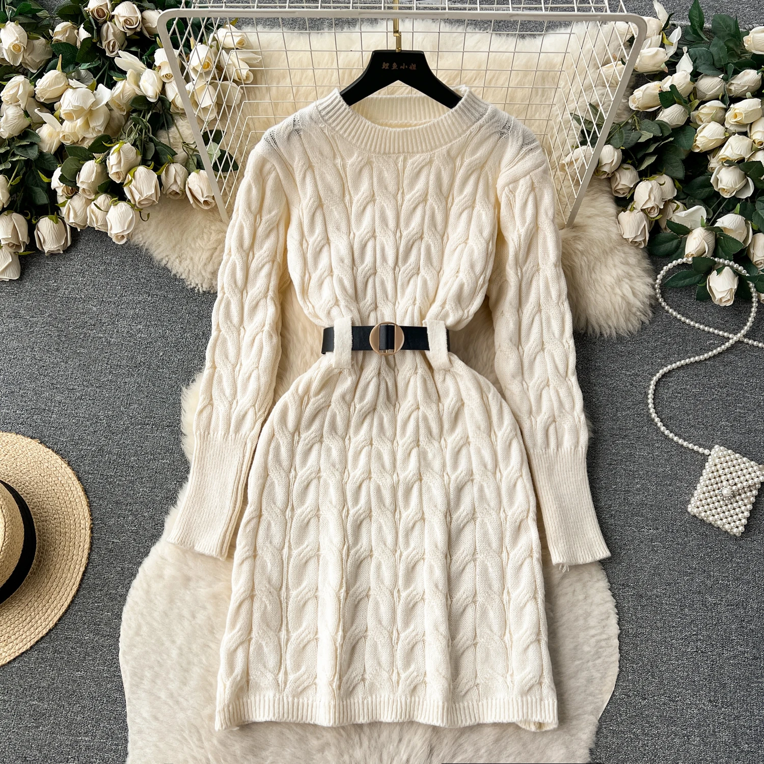 Winter Knit Mini Sweater Dress for Women
