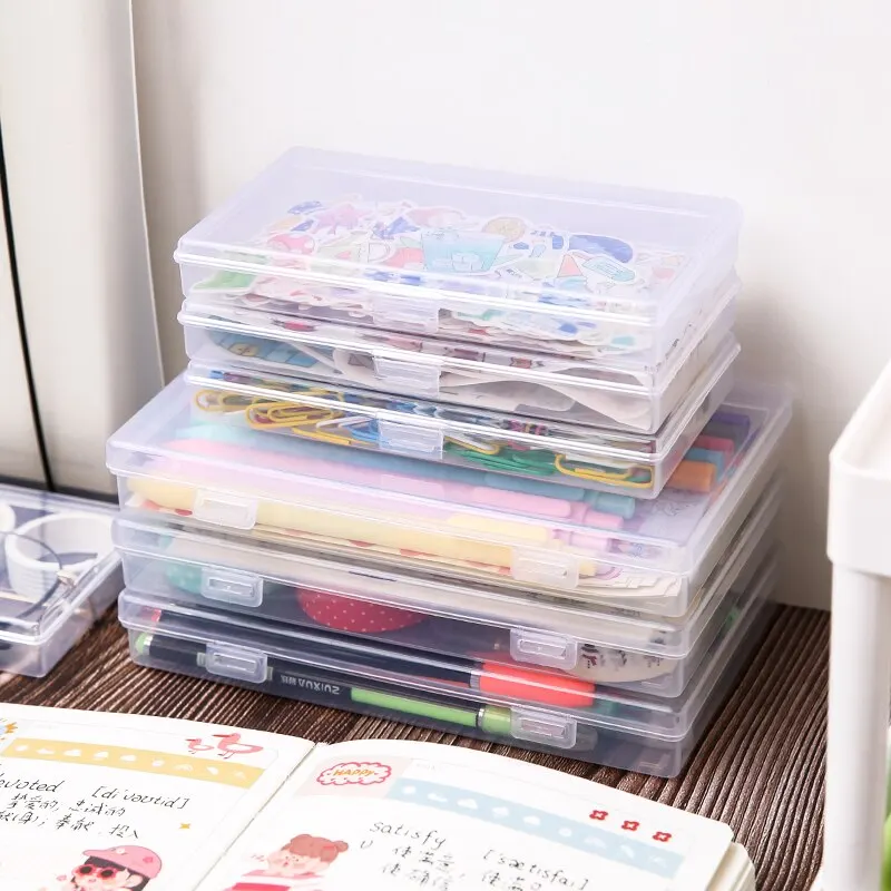 Transparent Desktop Stationery Stickers Plastic Storage Box Organizer Container Art Tool Case Craft Desktop School Supplies desktop storage box stationery organizer stationery storage box