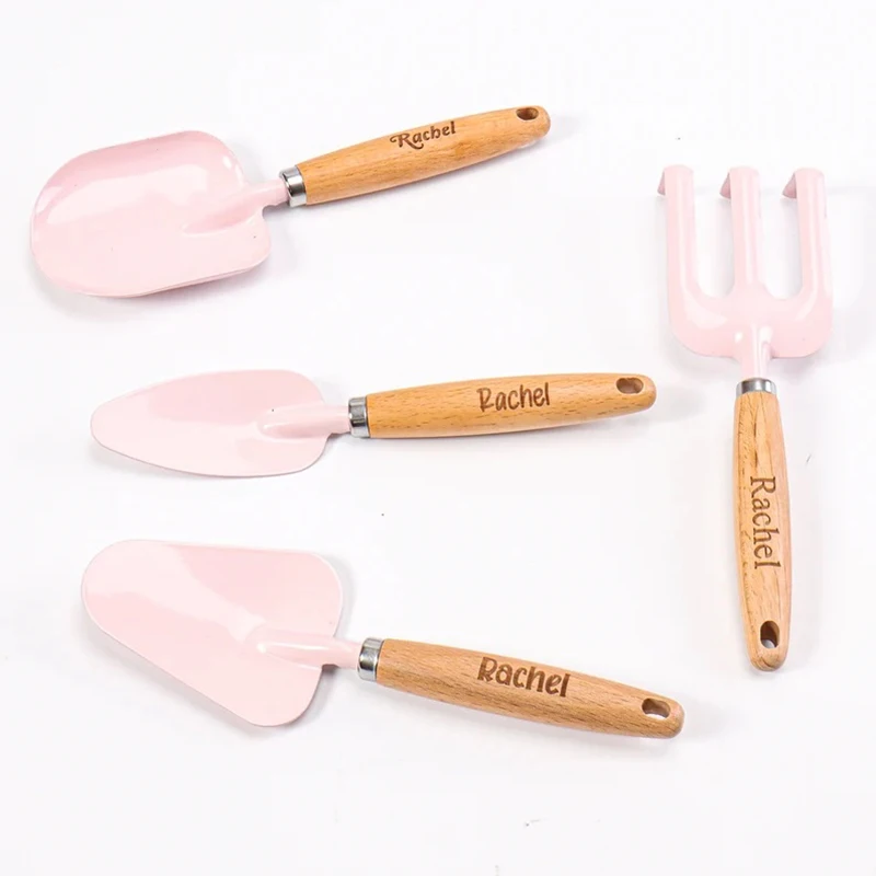 Personalized Colorful Kids Gardening Tools,Mini Wood Handle Trowel Shovel Fork Garden Hand Tools Garden Gifts for Men Women Kids