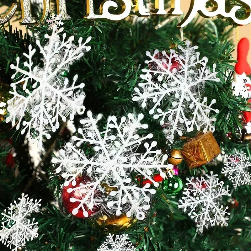 120/30PCS Christmas Ornaments Glitter Snowflake Xmas Tree Hanging Pendents New Year Party Decor Winter Snow Decoration