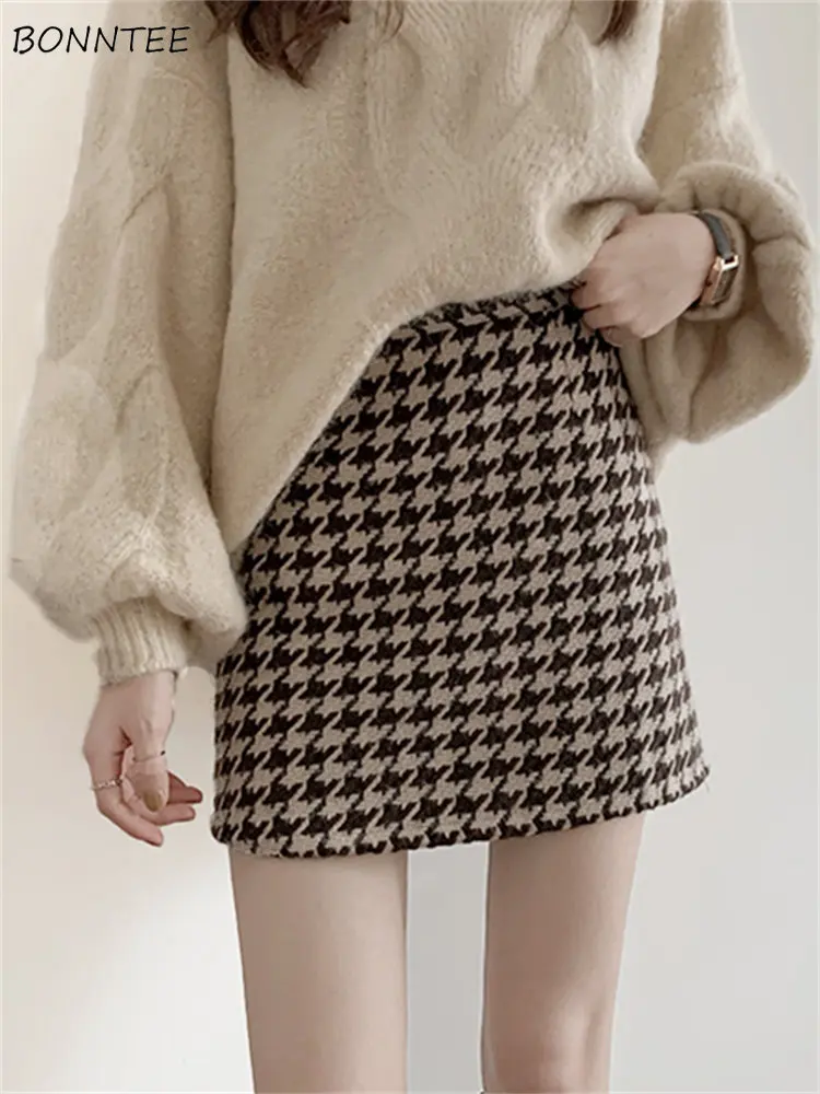 

Skirts Women S-5XL High Waist Autumn Winter Above Knee Plaid Harajuku Clothing Fashion Students Leisure All-match Bird Lattice