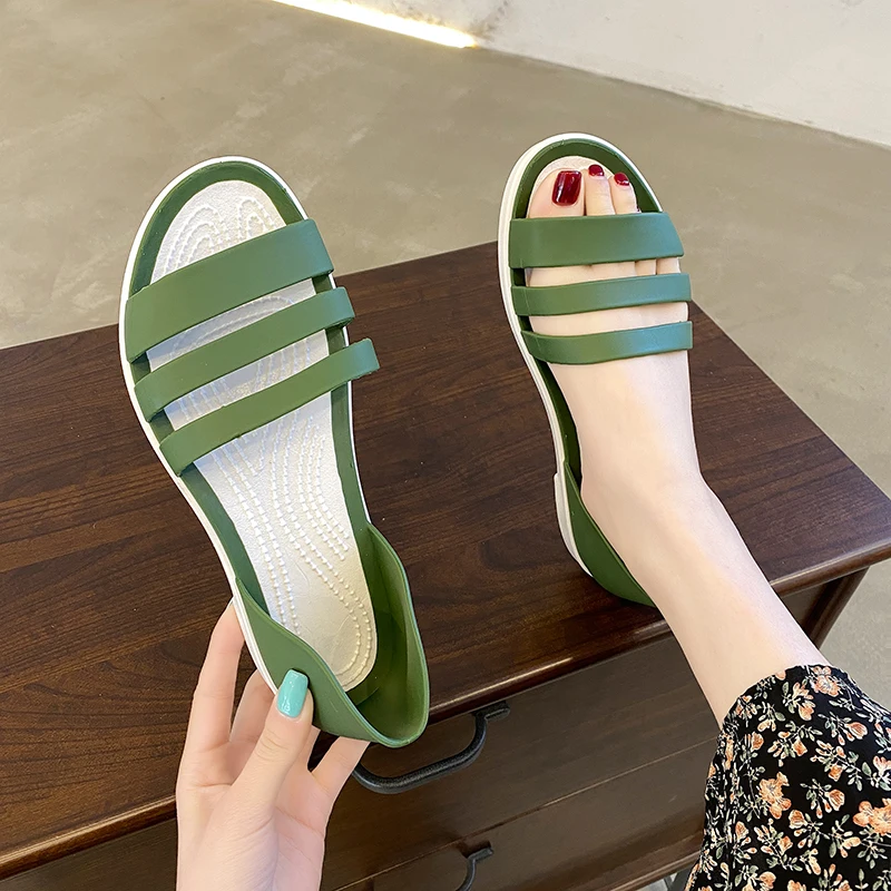 Flat Woman Sandals Summer Candy Color Peep Toe Beach Shoes Slip On Rianbow Sandals Fashion Jelly Shoes Chaussure Femme Sandale