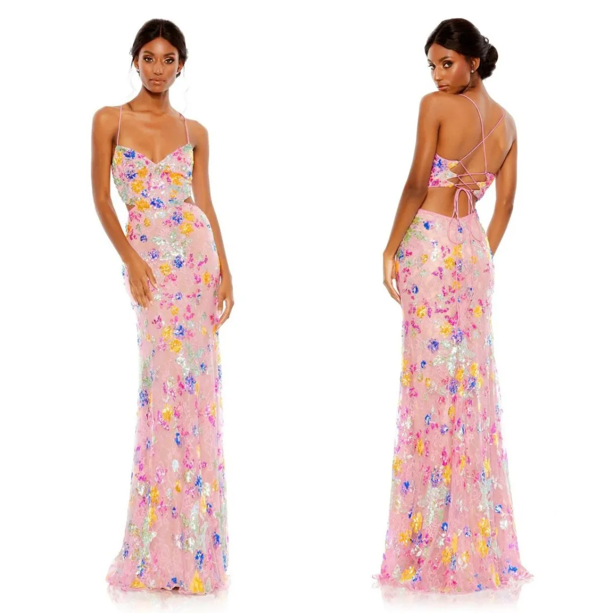 

Colorful Sequin Evening Dresses Spaghetti Straps Women Prom Gown vestido de novia Open Back Formal Party Wear