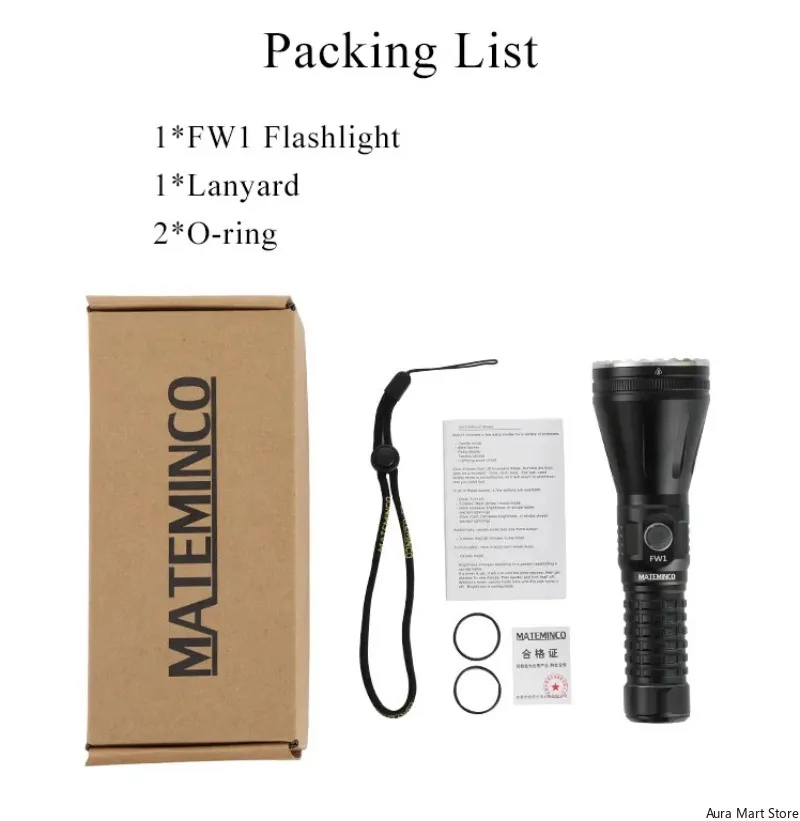 마테민코 FW1 플래시라이트 2952m 장거리 투사 USB-C 충전식 전술 LEP 토치 LED 손전등 (사냥, 탐색용)