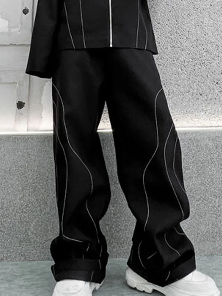 Autumn Fashion Men's Personalized Sewing Design Loose Casual Pants Fashionable Youth Wide Leg Pants Straight Leg