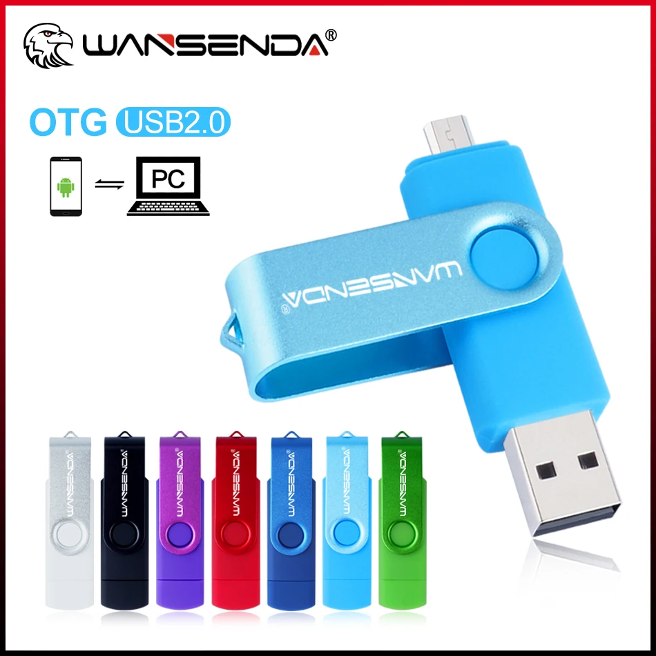 WANSENDA OTG 2 IN 1 USB 2.0 Flash Drive & MicroUSB Pen Drive 8GB 16GB 32GB 64GB 128GB 256GB Rotation Memory Stick U Disk hot rotation usb 2 0 flash memory stick pen drive storage thumb u disk 4gb 8gb 16gb 32gb 64gb 128gb 256gb free shipping