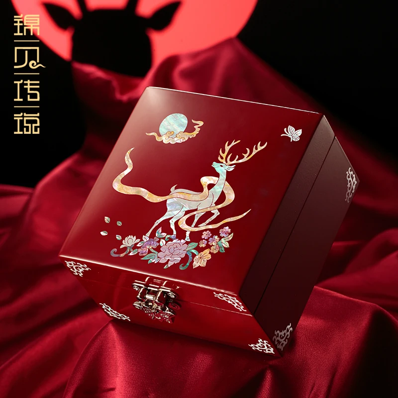 

Mother-of-Pearl Lacquer Jewelry Box Wedding Gift Small Accessories Storage Box Exquisite Wht Moon Running Bracelet Box