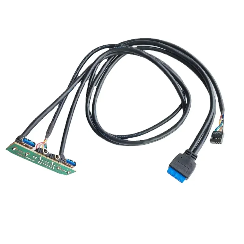 

19Pin двойной USB 3,0 3,5 мм HD аудио адаптер 90 градусов угловой интерфейс компьютерное шасси Передняя панель кабель 72 мм