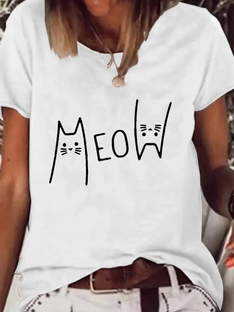 

Женская одежда, футболка с коротким рукавом и графическим принтом, футболка, одежда, милая Базовая футболка, топ с забавным котом, милый стиль, летняя мода