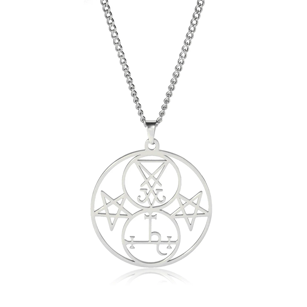 Sigil of Lucifer Lilith Pendant Necklace - Stainless Steel Satanic Pentagram Amulet