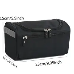 Travel Toiletry Bag - Large Capacity, Water - Resistant Cosmetic and Shaving Organizer with Hook (Black)