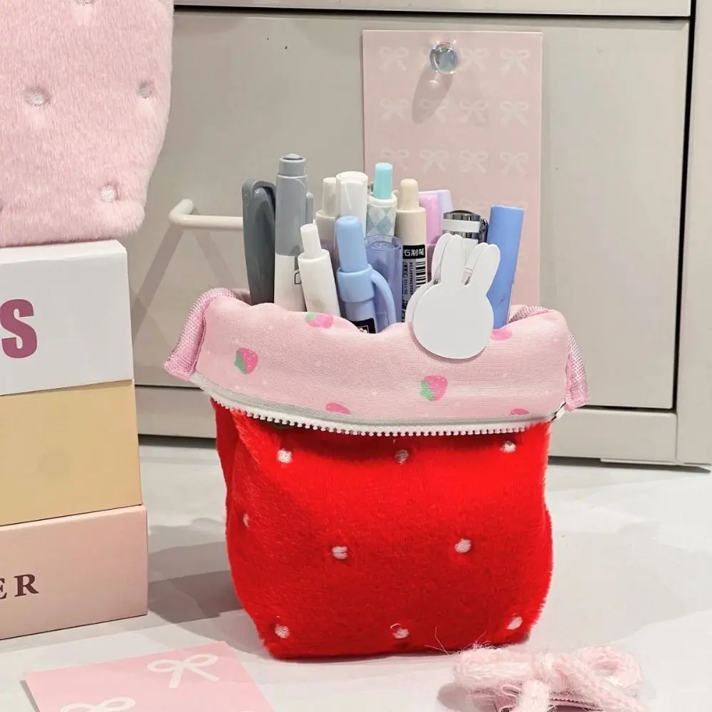 다기능 연필 케이스 딸기 모양 대용량 문구 파우치 스탠딩 문구 정리함 개학 준비물