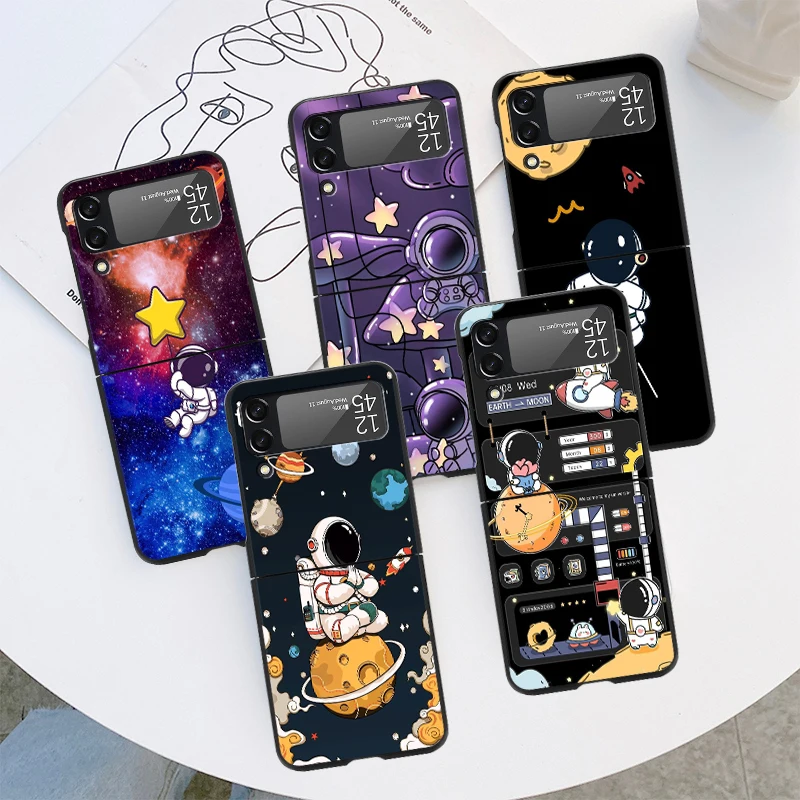 Space Travel Astronaut Moon Custodia Antiurto Per Samsung Galaxy Z Flip 3 4 5G Flip 4G Black Hard Zflip4 Flip 3 Zflip Cover Per Telefono