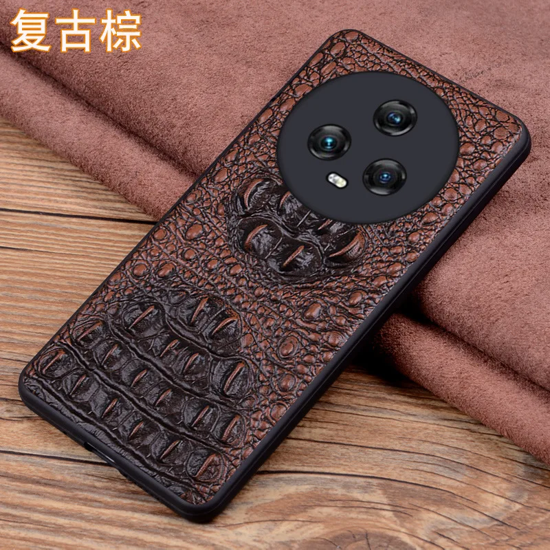 New Veneer Genuine Leather Luxury 3d Crocodile Head Phone Case For Honor Magic 5 4 3 Magic5 Magic4 Magic3 Pro Cover Cases