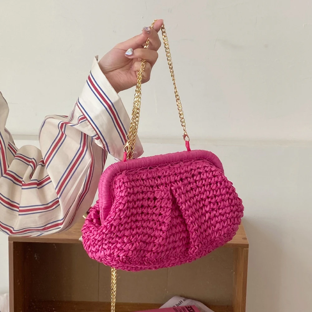 Summer Designer Shoulder Bag Straw Weaving Purse Bag Women Pillow Dumpling Cross Body Chain Beach Bags