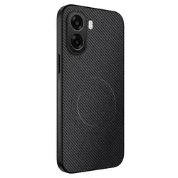 Luxury Magnetic Skin - Friendly Anti - Fingerprint Carbon Fiber Leather Phone Case with Shockproof Bumper for OPPO A6x (Black)