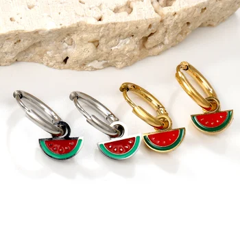 LUXUKISSKIDS Summer Fashion Watermelon Drop Earrings Steel Drip-Oil Cute Starwberry Charm Dangle Clips Girls/Woman Party Jewelry