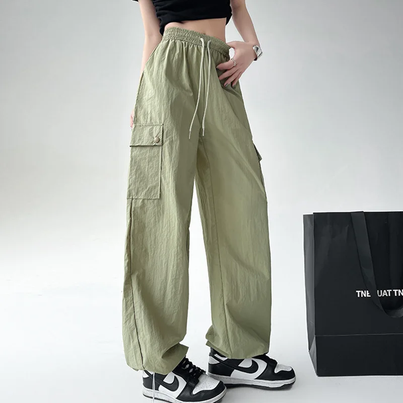2024 Women Cargo Pants Casual Big pocket Wide leg Long Pants Elastic waist Sports outside street trousers for girls