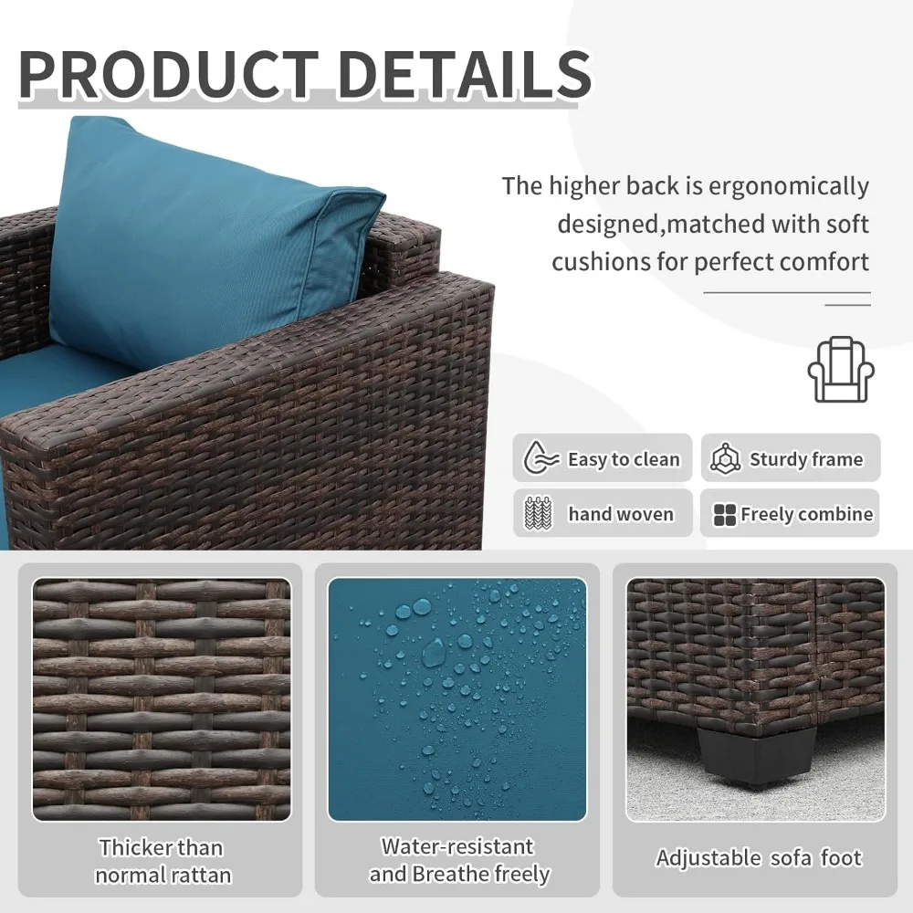 Patio Rattan Furniture Set  Outdoor PE Wicker Conversation Couch, Brown Sectional Sofa Couch with 50,000BTU Adjustable 4
