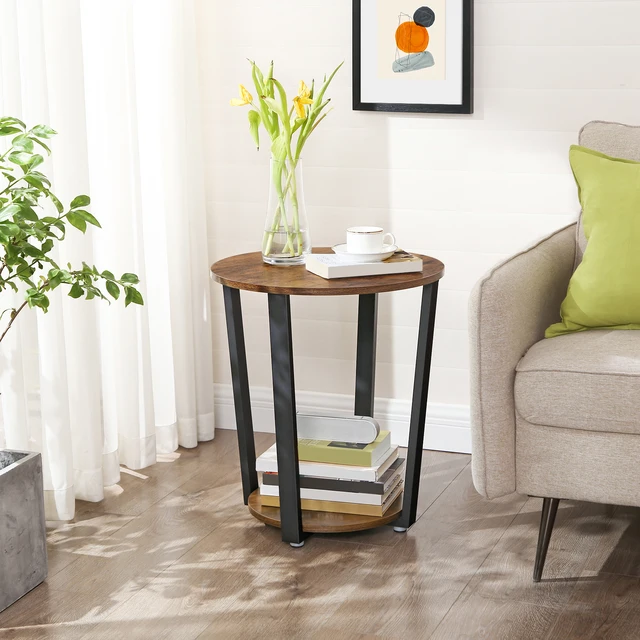 VASAGLE-Table d'appoint ronde avec cadre en acier, table basse robuste, structure simple, 50x50x57 cm 1