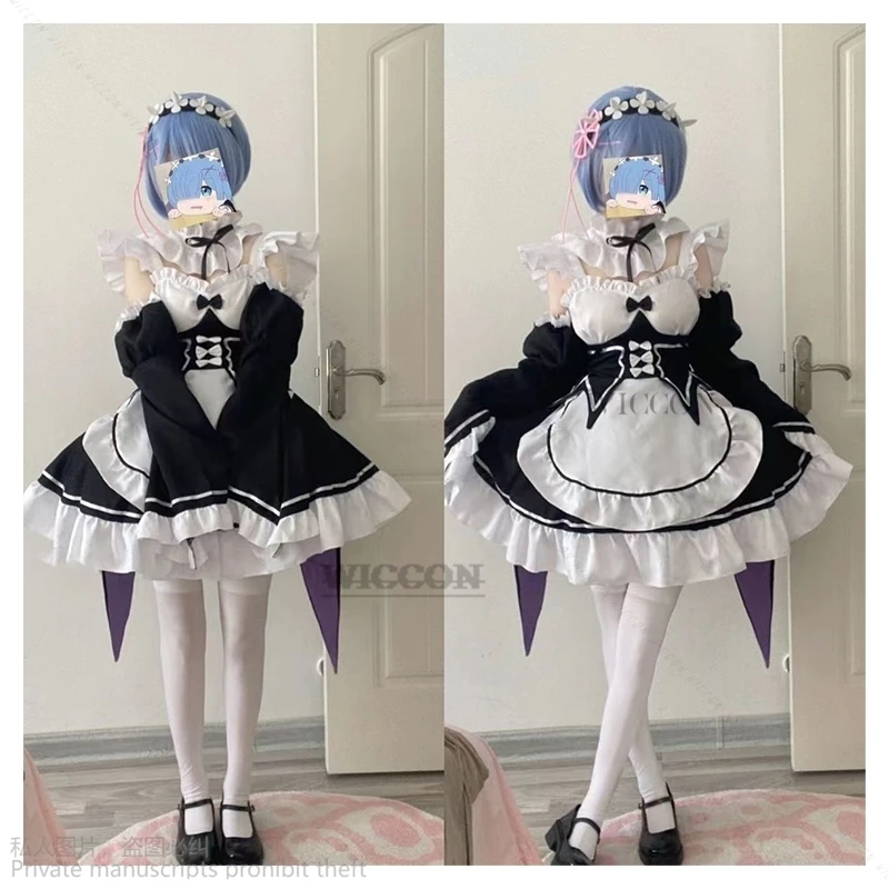 

Аниме ОЗУ/Рем Лолита Горничная Косплей костюмы Vestido Re:zero Kara Hajimeru Isekai Seikatsu Хэллоуин костюмы для женщин платье Loli