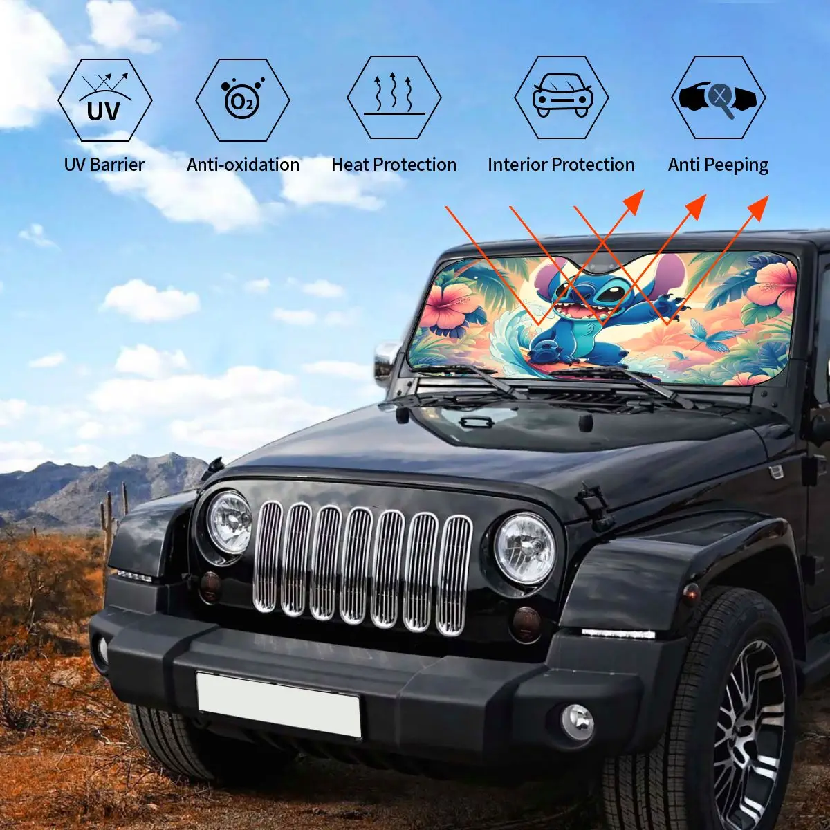 Lilo Stitch Kawaii Cartoon Novelty Windshield Sunshade 70x130cm Aluminium Foil Car Sunshade UV Protector