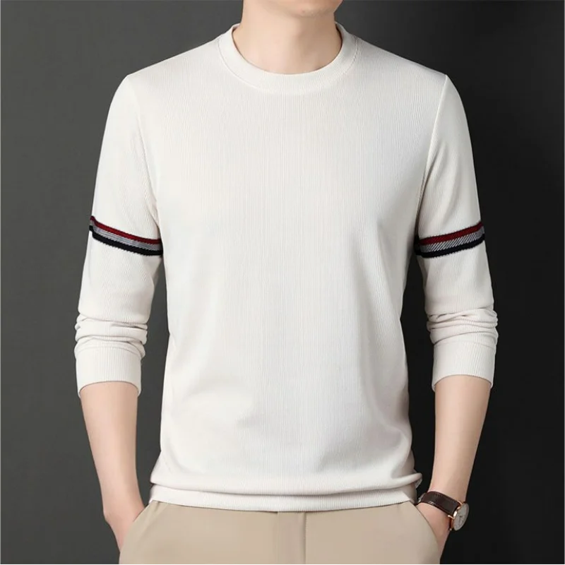 Autumn Winter Men Simple Long Sleeve Sweater Korean Stripe New Business Casual Basic Versatile Knitted Bottoming Pullovers Tops