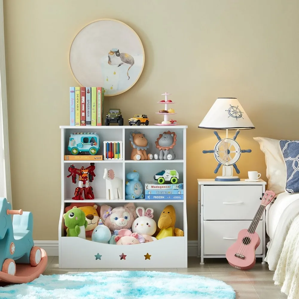 Kids Toy Storage Organizer, Children Multi-Functional Bookcase and Bookshelf, Toddler 5 Cubby Toy Storage Cabinet,White)