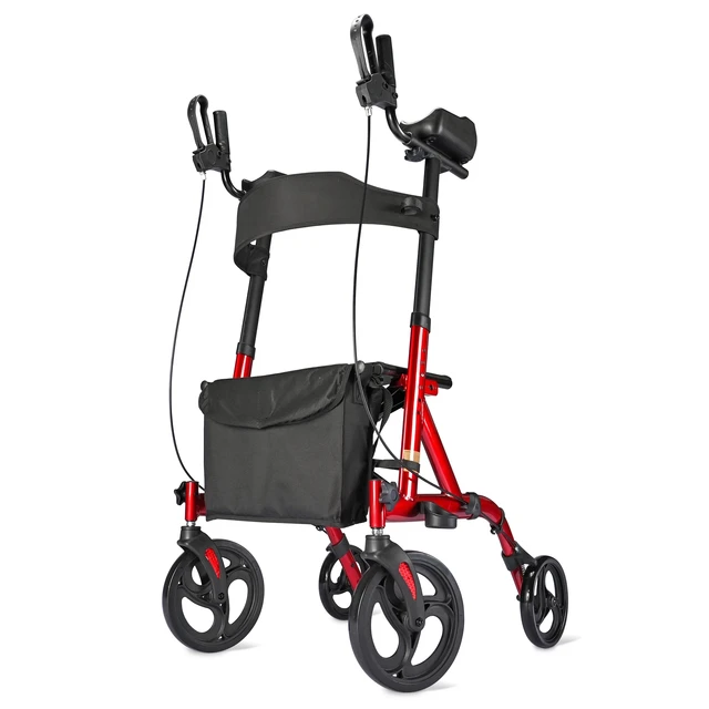 4 Kerekes Egyenes Sétáló Álljon Fel Összecsukható Rollator Ülés Párnázott Kartámasz 300 Lbs - Image 6