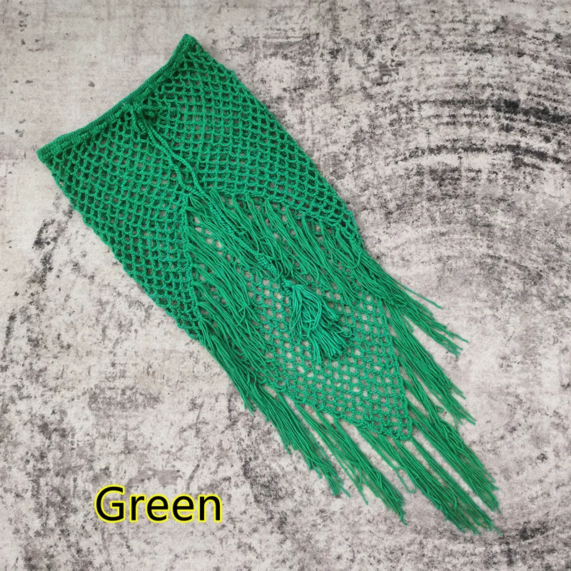 Hand Crochet Asymmetric Sarong Women Bikini Skirt Elastic Waist Lace-UP Summer Beach Fishtail Accessories 5