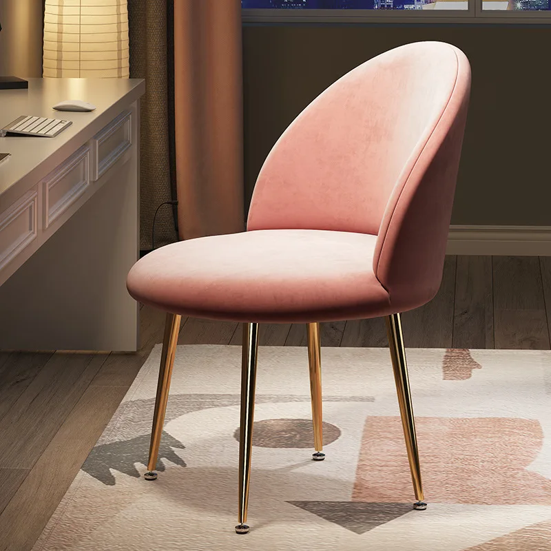 2 Psc Soft Indoor Cafe Kitchen Restaurant Chair Breathable Velvet Fabric Upholstered Dining Chair Pink Nordic Chaise
