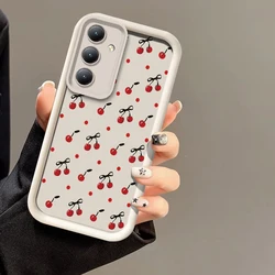 Red Cherry Bow Knot Shockproof Silicone Soft Phone Case for Samsung M13 5G (White-686)