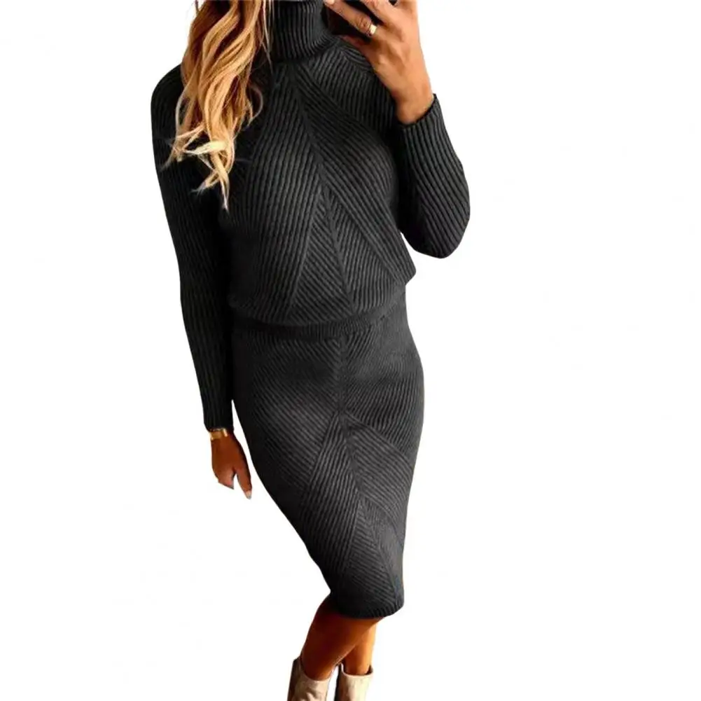 

Striped Texture Autumn Sweater Skirt Suit Crop Top Thermal Chic Anti-shrink Winter Sweater Skirt Set