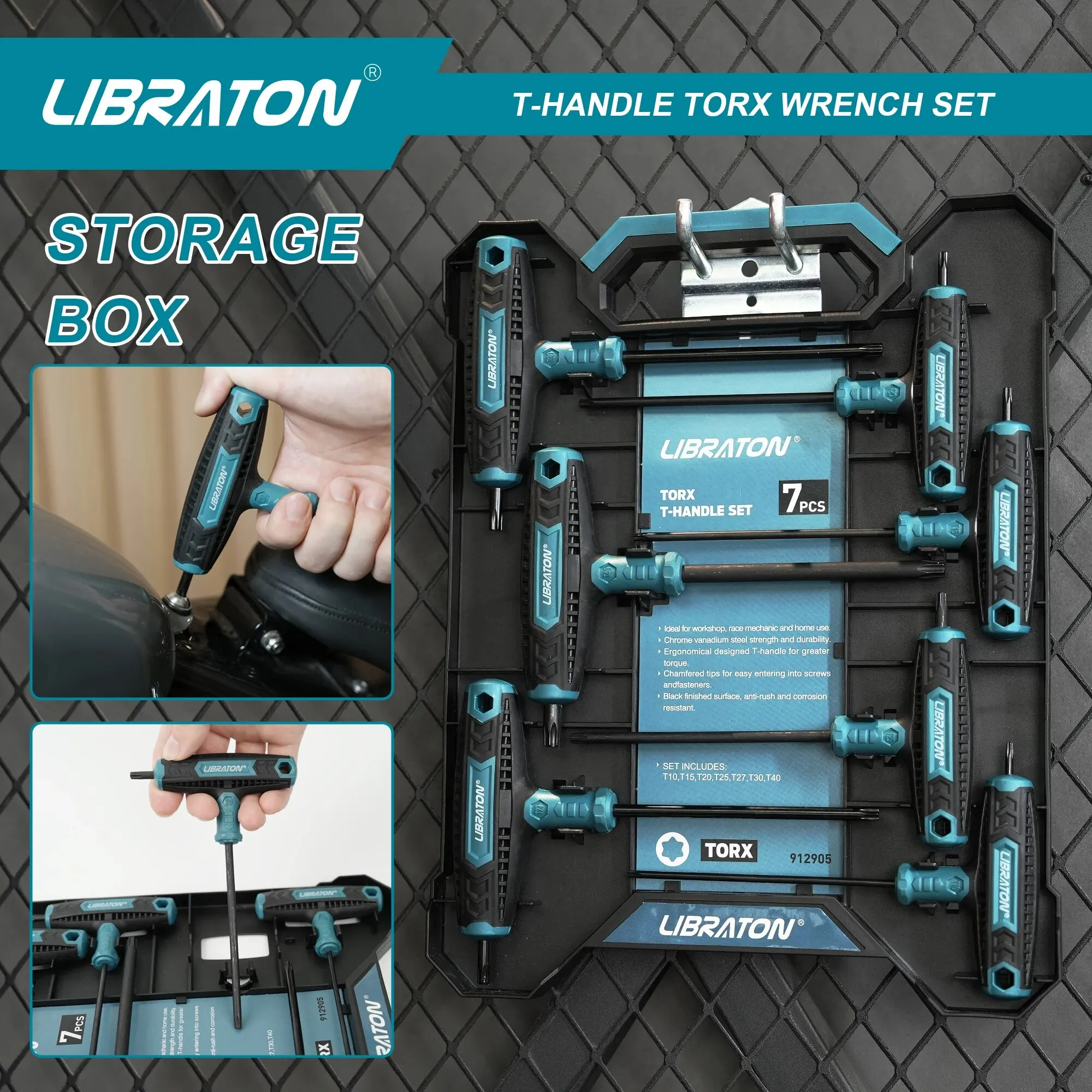 LIBRATON 7PCS T 핸들 렌치 세트 T-핸들 Torx 키 세트 2 팁 디자인 T10-T40, Torx 나사에 적합 자동 자전거 수리 도구