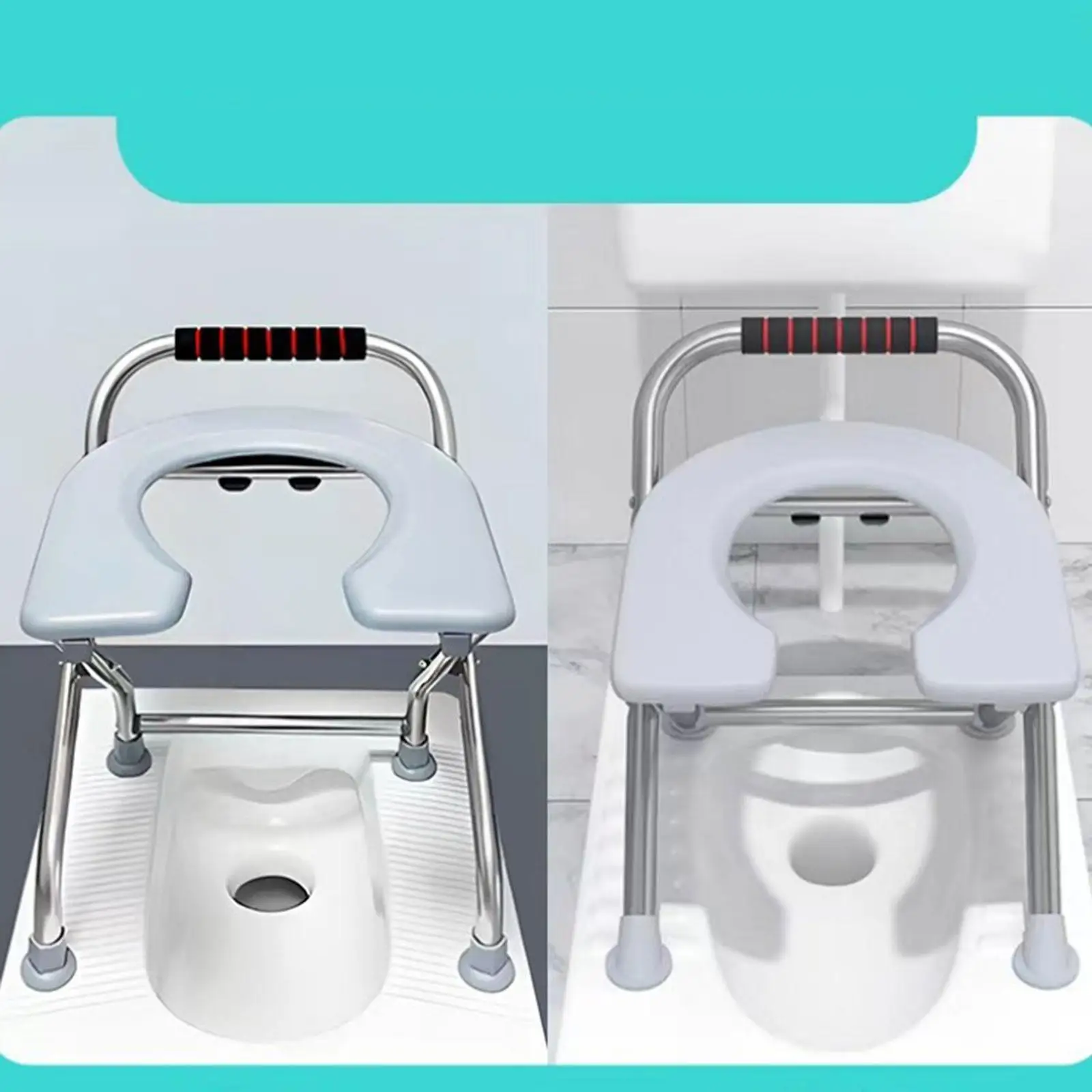 Foldable Toilet Seat Commode Stool Comfortable Portable Squat Toilet Stool for Elderly Seniors Bathroom Shower Chair Homecare 4