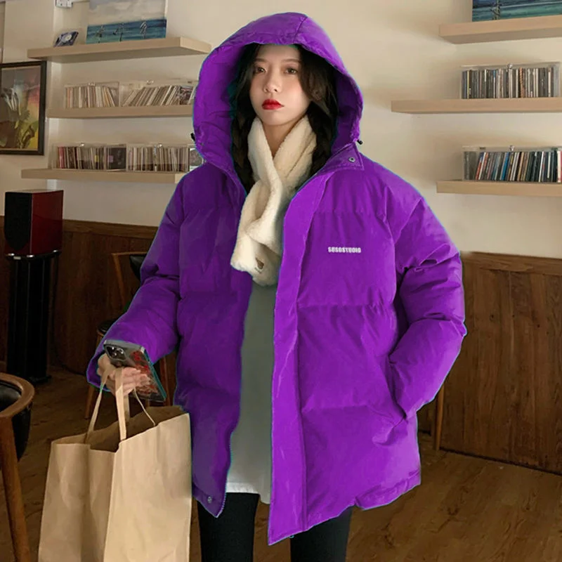 Women Cotton Padded Overcoat 2023 New Korean Loose Solid Short Warm Streetwear Fashion Bubble Bread Coats Winter Thicken Jackets