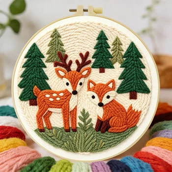 Deer and Fox DIY Needle-punch embroidery set, including needle and thread kit For Adult Beginner 1