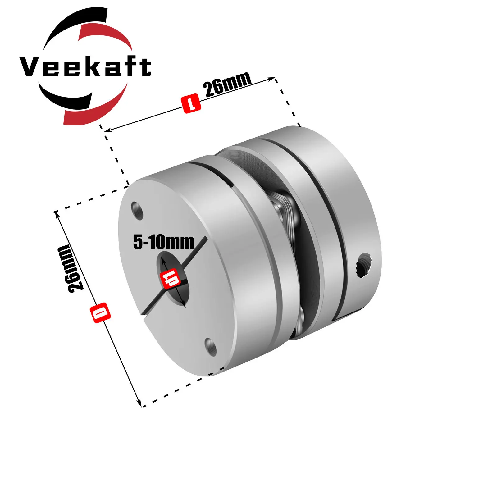 Aluminum alloy D26L26 single diaphragm coupling elastic joint D26mm L26mm ball screw step servo motor encoder computer FA parts shaft coupler flexible coupling shaft connector