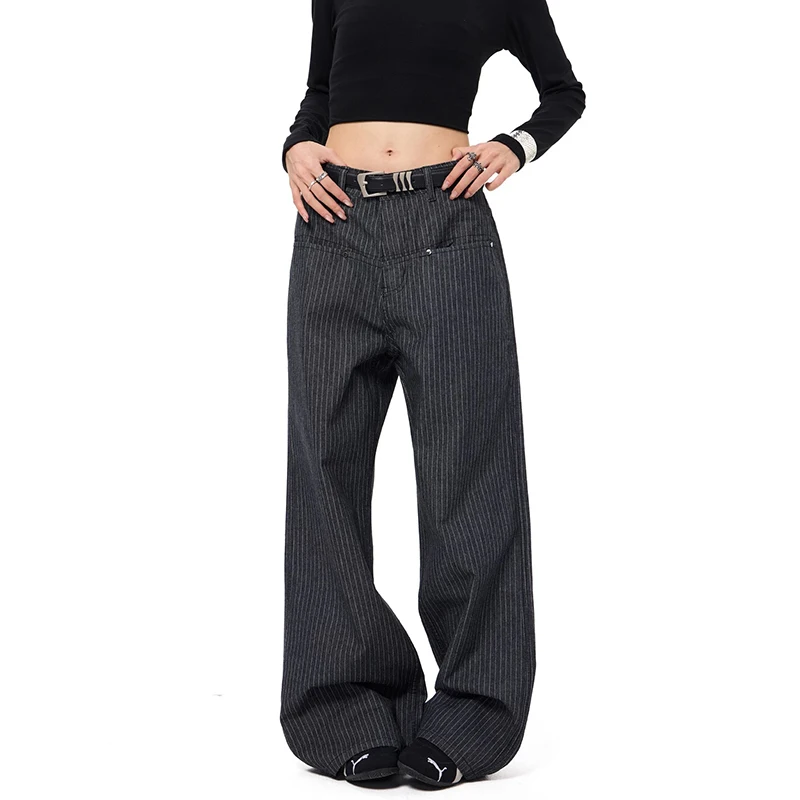 YIBASHU Women Vintage Baggy Stripe Jeans High Waist Grunge Denim Trousers 2000s Y2k Harajuku Aesthetic Pants Trashy Clothes 2026 1