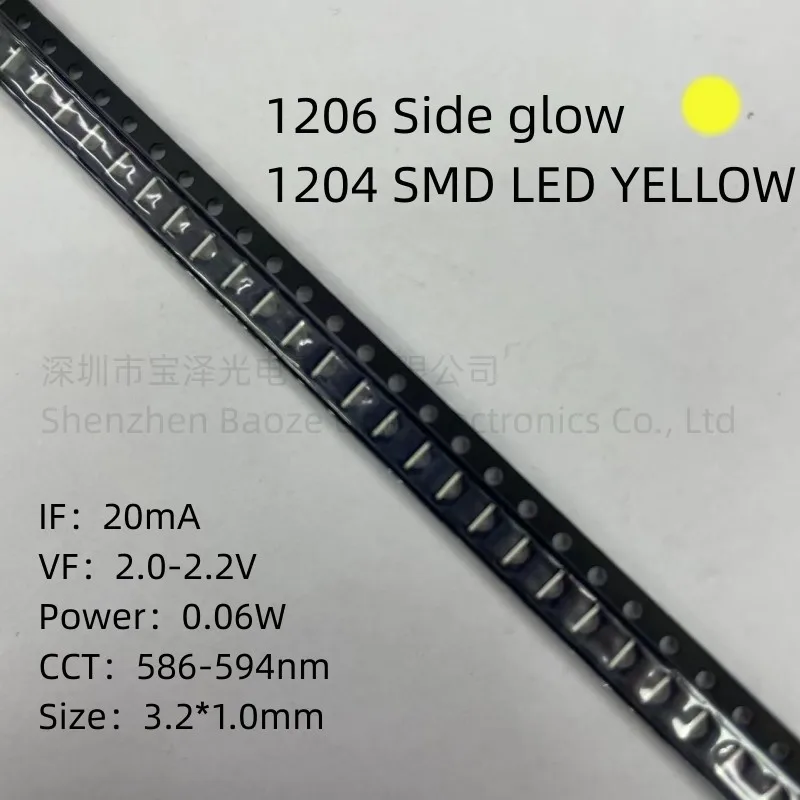 1204 Smd Led Giallo 3.2*1.0Mm Perline Per Lampade Di Alta Qualità Ad Alta Luminosità 1206 Luminescenza Laterale