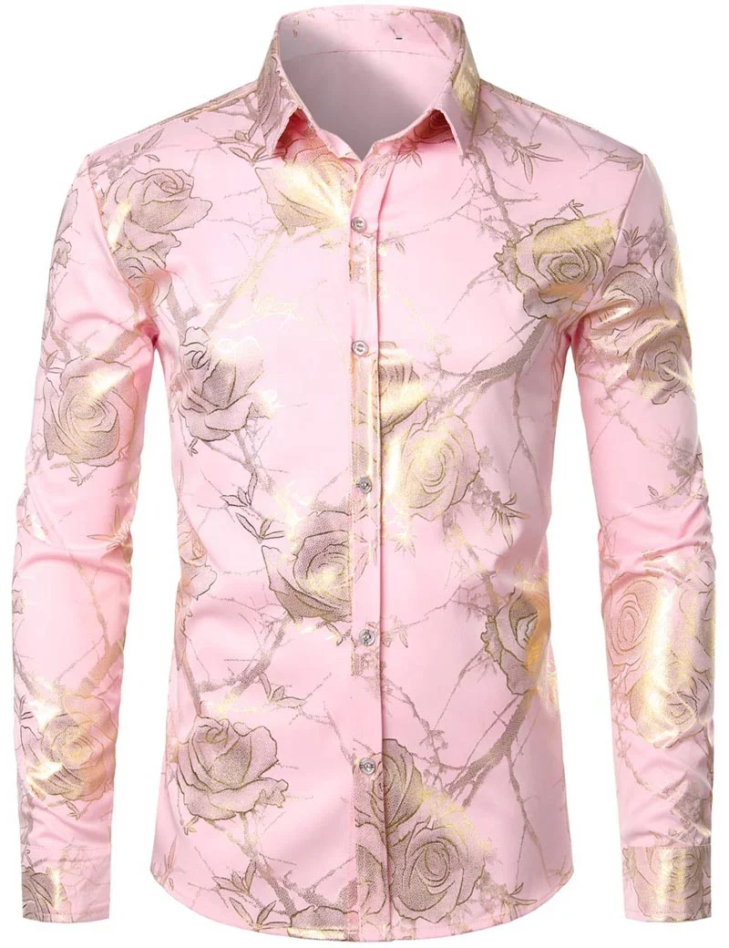 thumbnail image 1 of Nueva camisa de moda para hombre con estampado 3D de flores, solapa con botones, camisa de manga larga, ropa de fiesta, diseño de estilos, camisas cómodas, 1 of 5