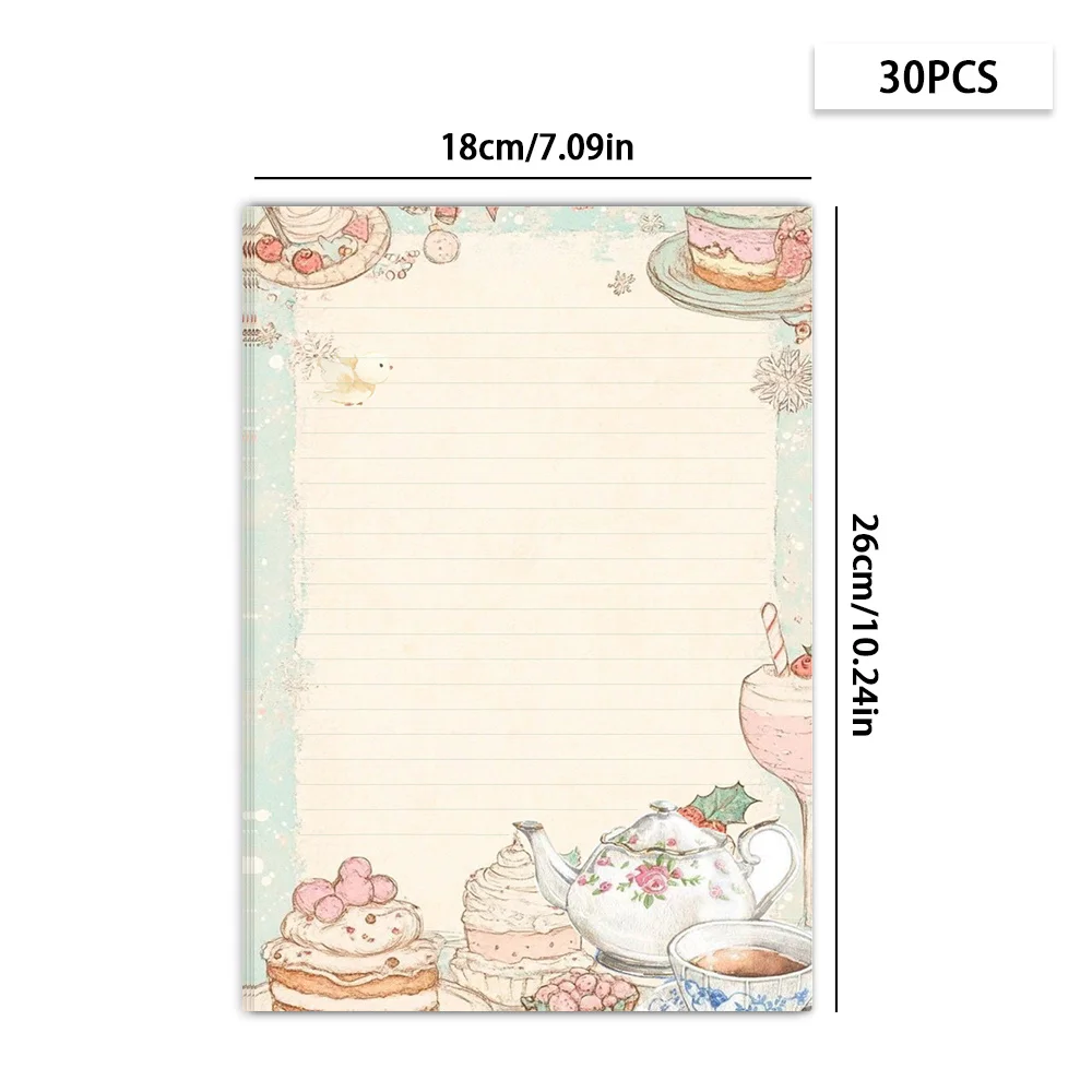 30 fogli. Carta da Lettere B5 Disegnata a Mano, Stile Acquerello, Blocco Note Staccabile, Adatto per Scrivere Lettere - immagine 2