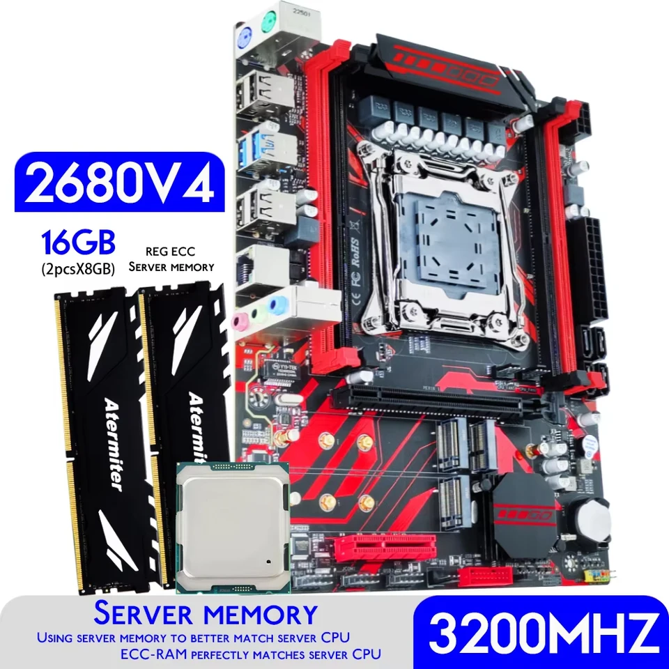 Atermiter X99 D4 Motherboard Kit Set with Xeon E5 2680 V4 CPU LGA