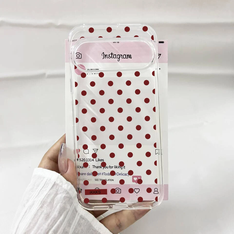 Stylish Wine Red & Black Polka Dots Phone Case - Clear Soft TPU Cover