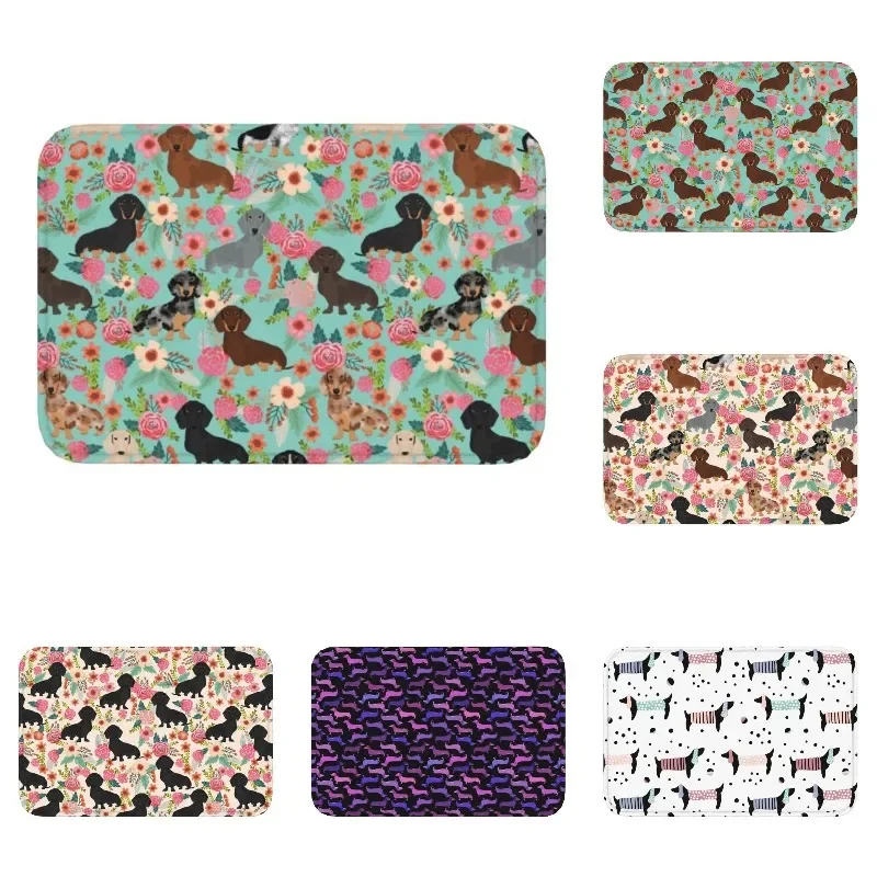 

Dachshund Floral Dog Patterns Front Floor Door Entrance Mats Indoor Sausage Pet Kitchen Bathroom Doormat Balcony Carpet Rug
