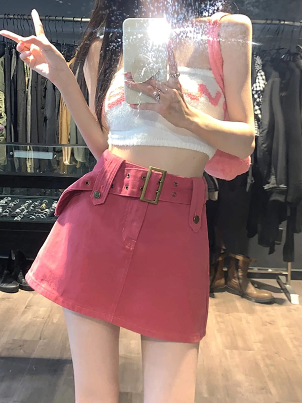 

Denim Skirts for women pink Summer High Waist A-line extreme mini Underneath tight Jeans skrit