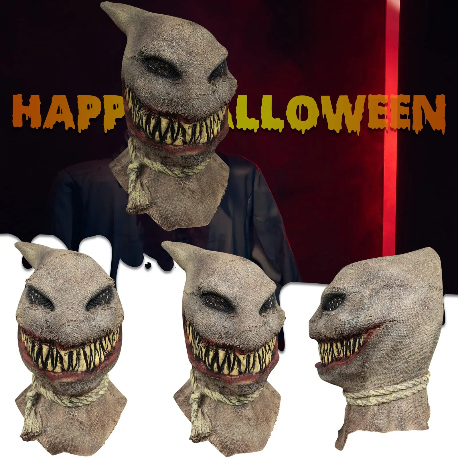 Épouvantail Masque Latex Toile Jute Sac Halloween Complet Tête Collector Horreur